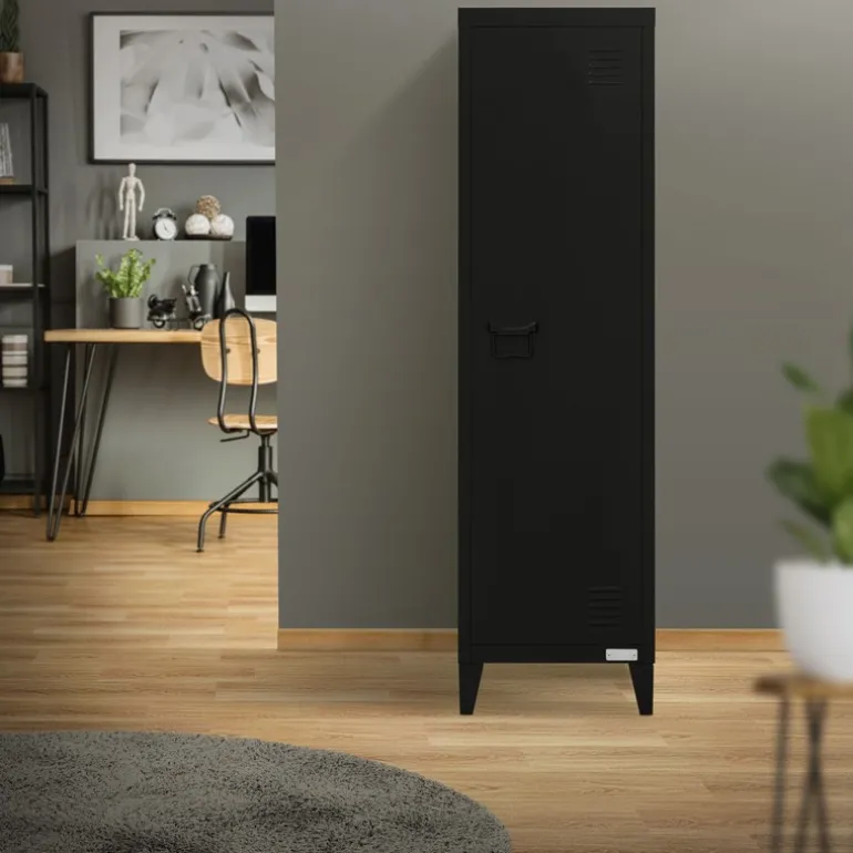 Aktenschrank Spindschrank 1-türig 38x38x137,5 cm Schwarz aus Stahl ML-Design