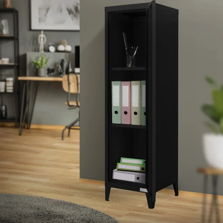 Aktenschrank Spindschrank 1-türig 38x38x137,5 cm Schwarz aus Stahl ML-Design