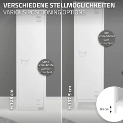 Aktenschrank Spindschrank 1-türig 38x38x137,5 cm Weiß aus Stahl ML-Design