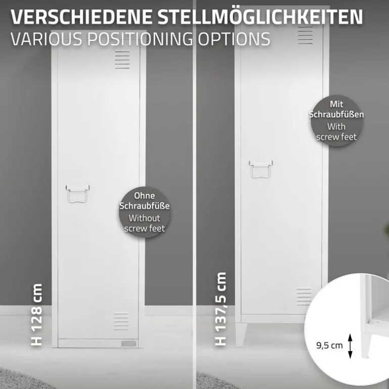 Aktenschrank Spindschrank 1-türig 38x38x137,5 cm Weiß aus Stahl ML-Design