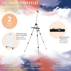 Aluminium Staffelei Dreibein 50-156 cm höhenverstellbar Silber