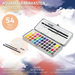 Aquarellfarben Malkasten 48 Farben in Metallbox Silber mit Zubehör