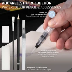 Aquarellfarben Malkasten 48 Farben in Metallbox Silber mit Zubehör