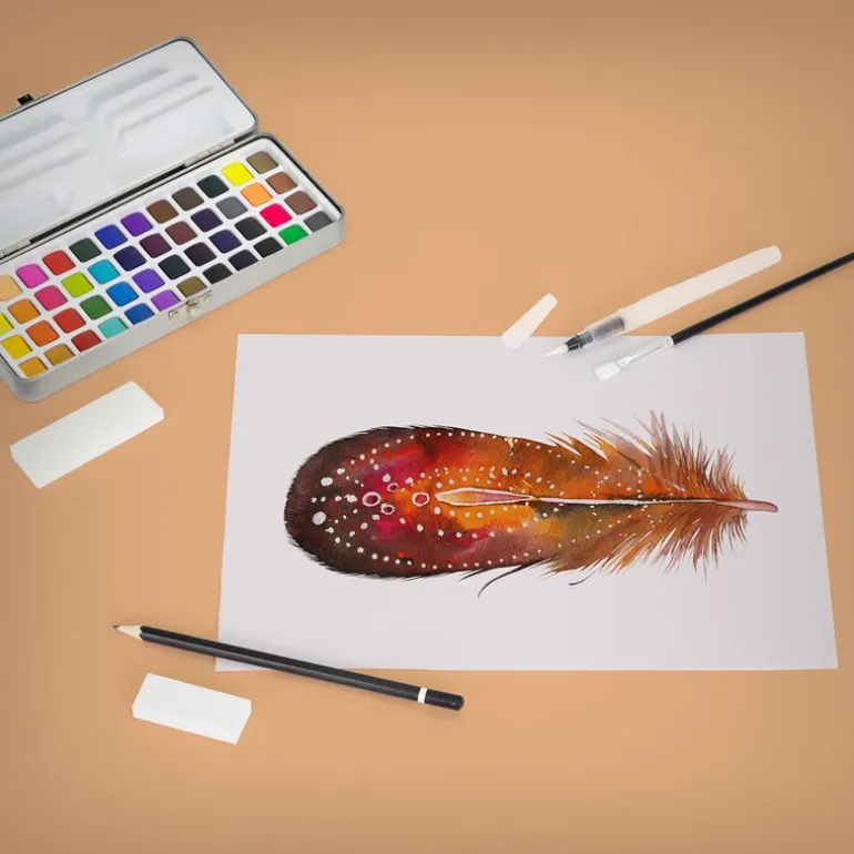 Aquarellfarben Malkasten 48 Farben in Metallbox Silber mit Zubehör