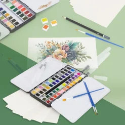 Aquarellfarbkasten mit 48 Farben inklusive Pinsel und Papier Malkasten Set
