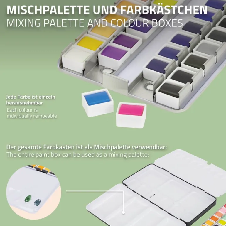Aquarellfarbkasten mit 48 Farben inklusive Pinsel und Papier Malkasten Set