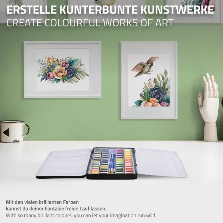 Aquarellfarbkasten mit 48 Farben inklusive Pinsel und Papier Malkasten Set
