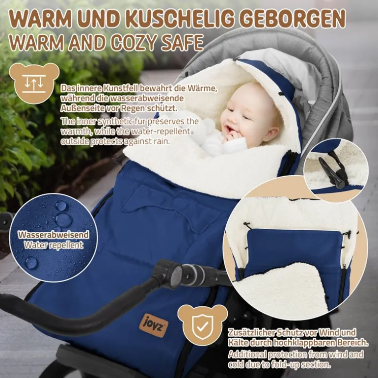 Babyfußsack 94x48x10 cm Blau aus Polyester Joyz