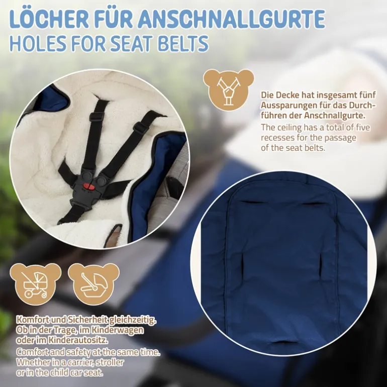 Babyfußsack 94x48x10 cm Blau aus Polyester Joyz
