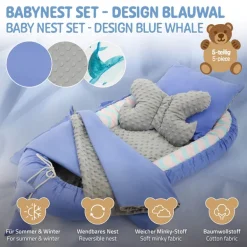 Babynest Set 5 Tlg. 90x50 cm Walmuster aus Baumwolle Joyz