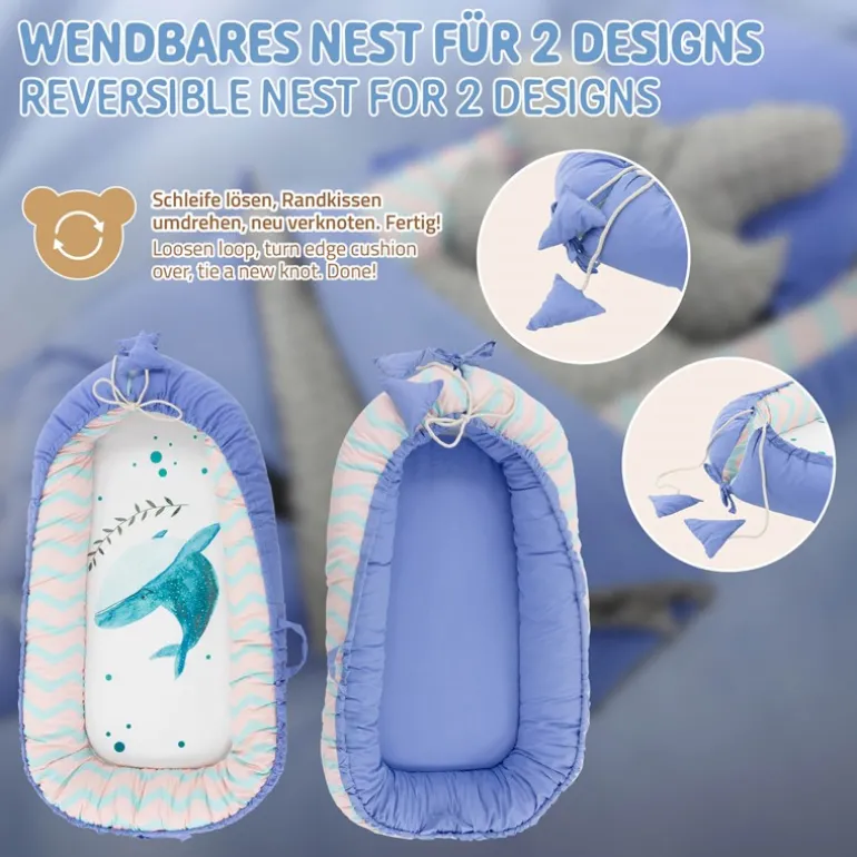 Babynest Set 5 Tlg. 90x50 cm Walmuster aus Baumwolle Joyz
