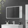 Badezimmer LED-Spiegel abgerundet mit Touchschalter 90x60 cm Weiß aus Glas ML-Design