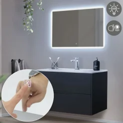Badezimmer LED-Spiegel eckig mit Touchschalter 90x60 cm Weiß aus Glas ML-Design