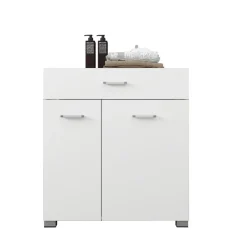 Badezimmerschrank Badschrank mit Wäschekorb 75x37x90 cm in Weiß ML-Design