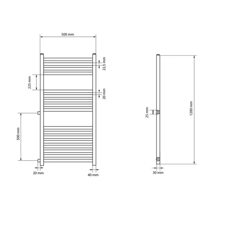 Badheizkörer Sahara Austausch 500x1200 mm Weiß gerade mit Seitenanschluss