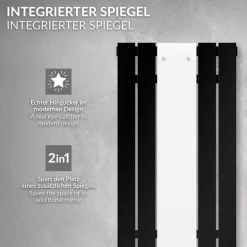 Badheizkörper Einlagig inkl. Spiegel 1200x450 mm Schwarz matt mit Mittelanschluss LuxeBath