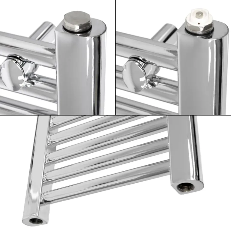 Badheizkörper Elektrisch mit Heizstab 1200W 400x1200 mm Chrome gerade mit Seitenanschluss