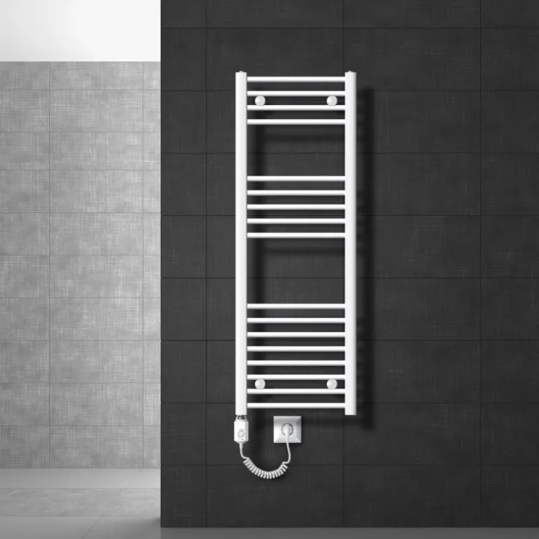 Badheizkörper Elektrisch mit Heizstab 1200W 400x1200 mm Weiß gerade mit Seitenanschluss
