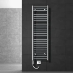 Badheizkörper Elektrisch mit Heizstab 1200W 400x1500 mm Chrome gerade mit Seitenanschluss