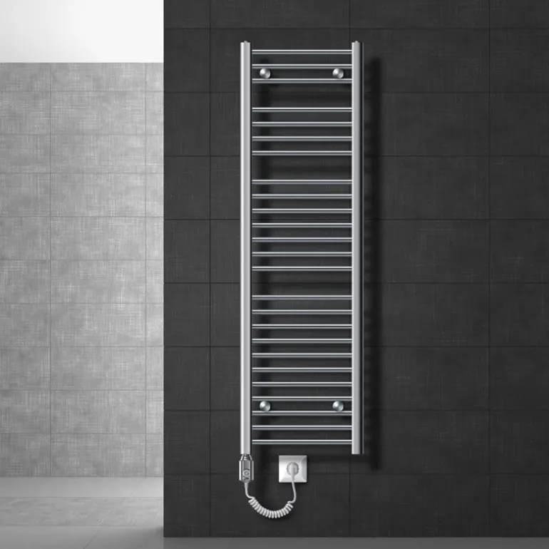 Badheizkörper Elektrisch mit Heizstab 1200W 400x1500 mm Chrome gerade mit Seitenanschluss