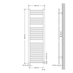 Badheizkörper Elektrisch mit Heizstab 1200W 400x1500 mm Chrome gerade mit Seitenanschluss