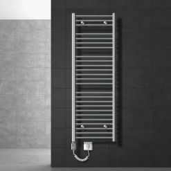 Badheizkörper Elektrisch mit Heizstab 1200W 500x1500 mm Chrome gebogen mit Seitenanschluss