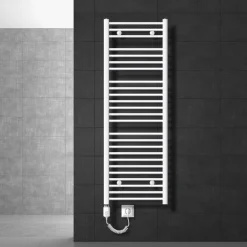 Badheizkörper Elektrisch mit Heizstab 1200W 500x1500 mm weiß gebogen mit Seitenanschluss