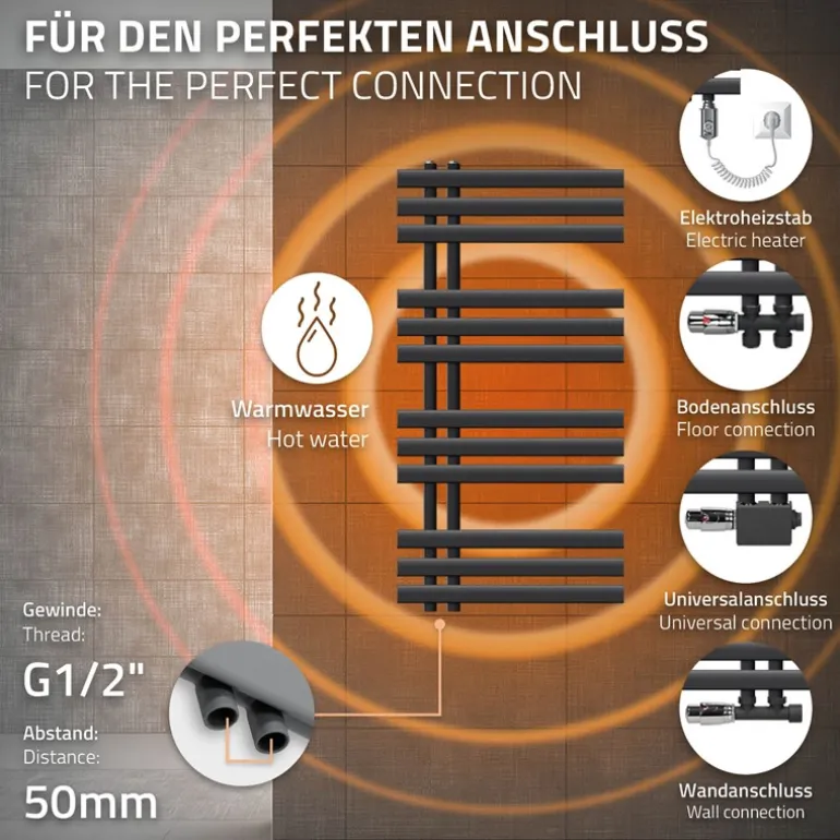 Badheizkörper Elektrisch mit Heizstab 300W 500x1000 mm Anthrazit