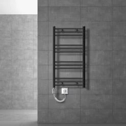 Badheizkörper Elektrisch mit Heizstab 300W 500x800 mm Anthrazit gebogen mit Seitenanschluss