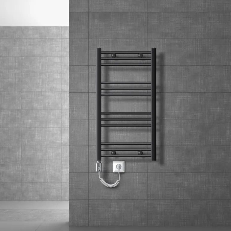 Badheizkörper Elektrisch mit Heizstab 300W 500x800 mm Anthrazit gebogen mit Seitenanschluss