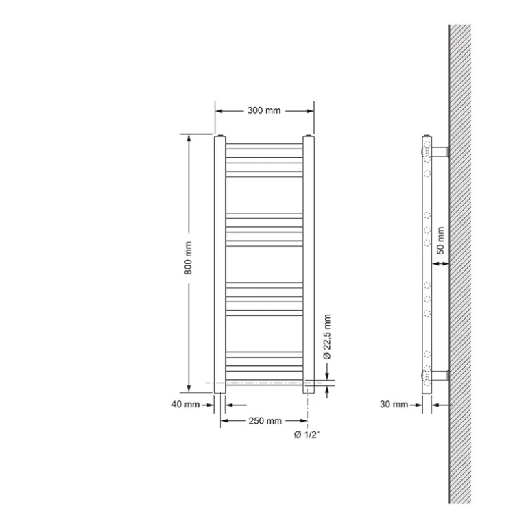 Badheizkörper Elektrisch mit Heizstab 300W 300x800 mm Anthrazit gerade mit Seitenanschluss