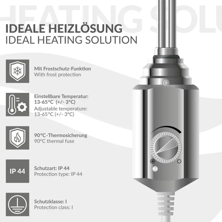 Badheizkörper Elektrisch mit Heizstab 300W 400x800 mm Chrom gerade mit Seitenanschluss