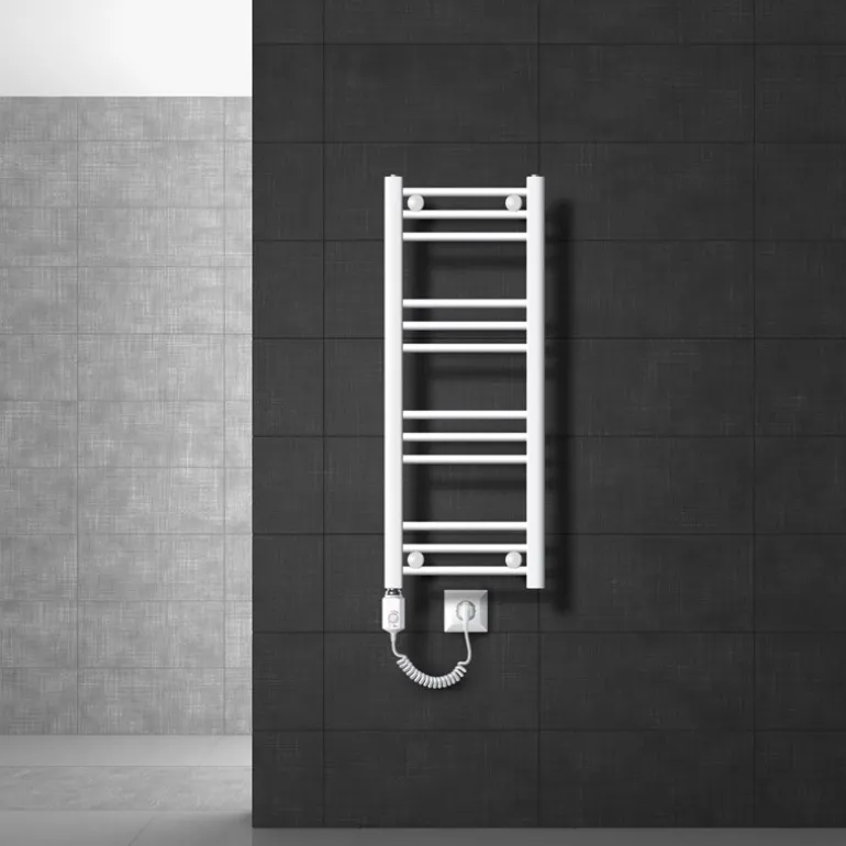 Badheizkörper Elektrisch mit Heizstab 600W 300x800 mm Weiß gerade mit Seitenanschluss