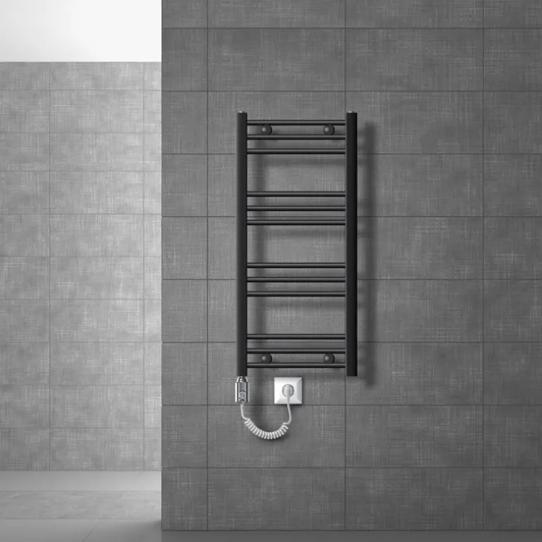 Badheizkörper Elektrisch mit Heizstab 600W 400x800 mm Anthrazit gebogen mit Seitenanschluss