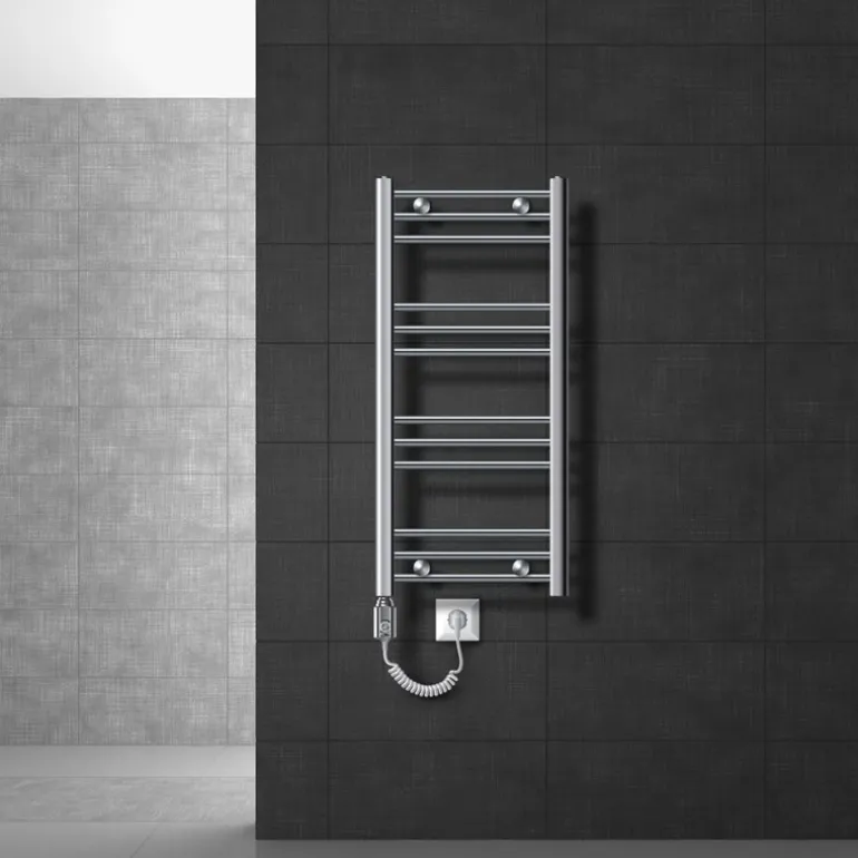 Badheizkörper Elektrisch mit Heizstab 600W 400x800 mm Chrome gebogen mit Seitenanschluss