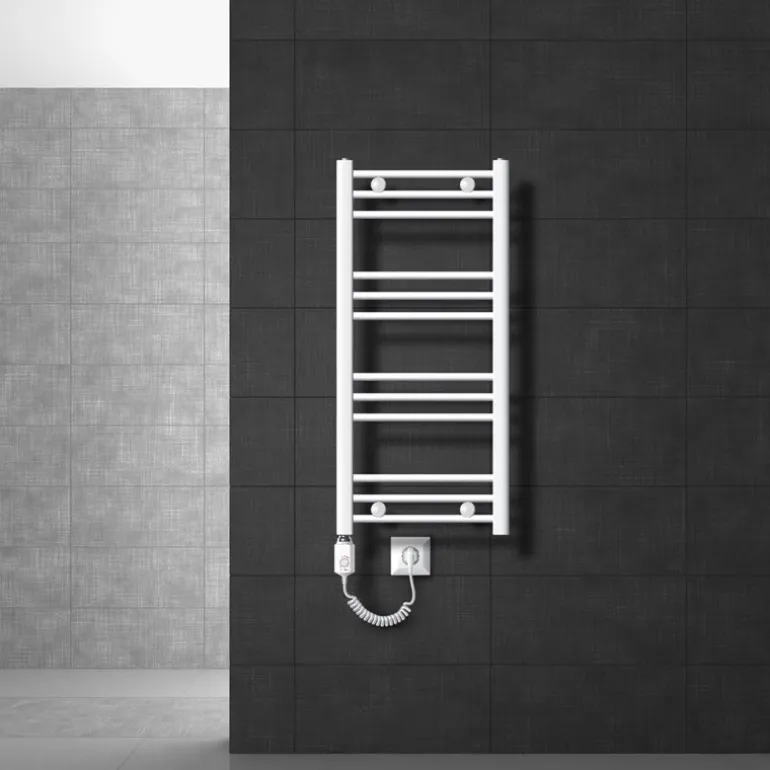 Badheizkörper Elektrisch mit Heizstab 600W 400x800 mm Weiß gebogen mit Seitenanschluss