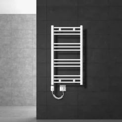 Badheizkörper Elektrisch mit Heizstab 600W 500x800 mm Weiß gebogen mit Seitenanschluss