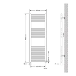 Badheizkörper Elektrisch mit Heizstab 900W 400x1200 mm Chrome gerade mit Seitenanschluss