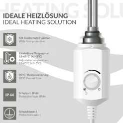 Badheizkörper Elektrisch mit Heizstab 900W 400x1500 mm Weiß gerade mit Seitenanschluss