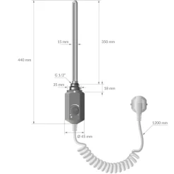 Badheizkörper Elektrisch mit Heizstab 900W 500x1500 mm Anthrazit gerade mit Seitenanschluss