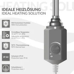 Badheizkörper Elektrisch mit Heizstab 900W 500x1500 mm Anthrazit gerade mit Seitenanschluss