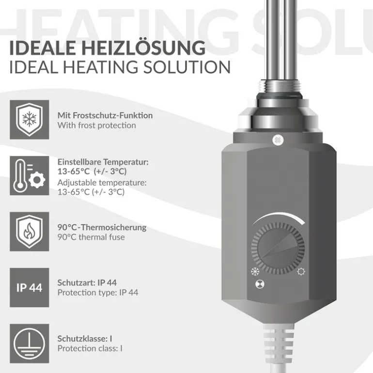 Badheizkörper Elektrisch mit Heizstab 900W 500x1500 mm Anthrazit gerade mit Seitenanschluss
