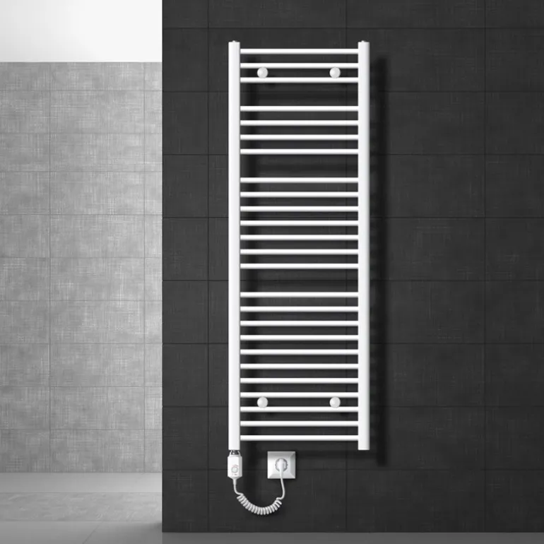 Badheizkörper Elektrisch mit Heizstab 900W 500x1500 mm weiß gebogen mit Seitenanschluss