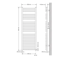 Badheizkörper Elektrisch mit Heizstab 900W 500x1500 mm weiß gebogen mit Seitenanschluss