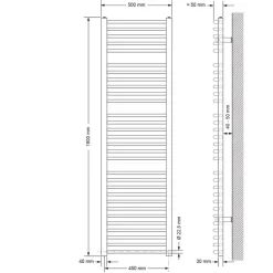 Badheizkörper Elektrisch mit Heizstab 900W 500x1800 mm Anthrazit gebogen mit Seitenanschluss