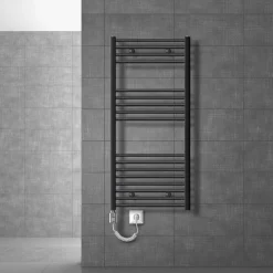 Badheizkörper Elektrisch mit Heizstab 900W 600x1200 mm Anthrazit gerade mit Seitenanschluss