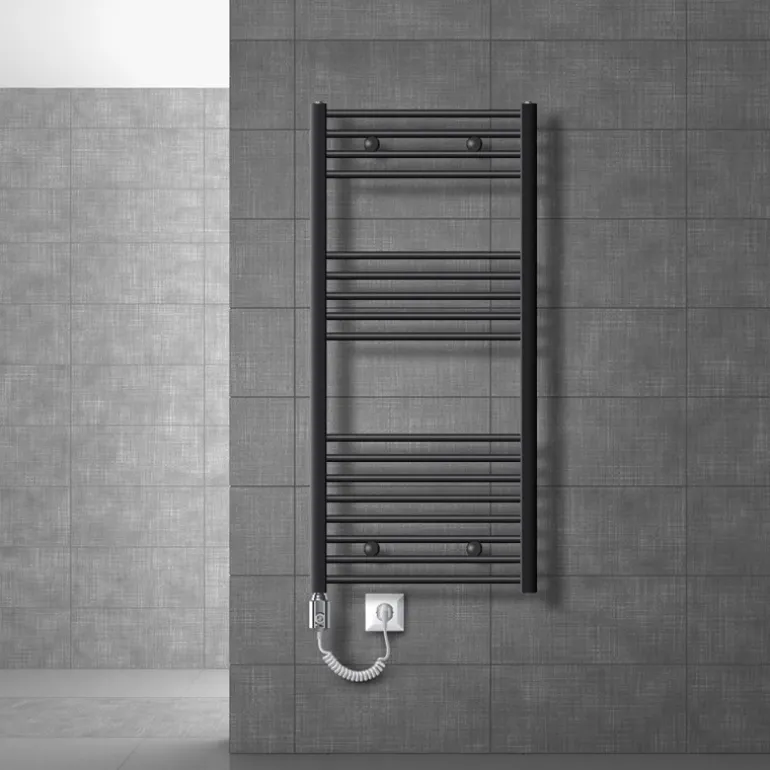 Badheizkörper Elektrisch mit Heizstab 900W 600x1200 mm Anthrazit gerade mit Seitenanschluss