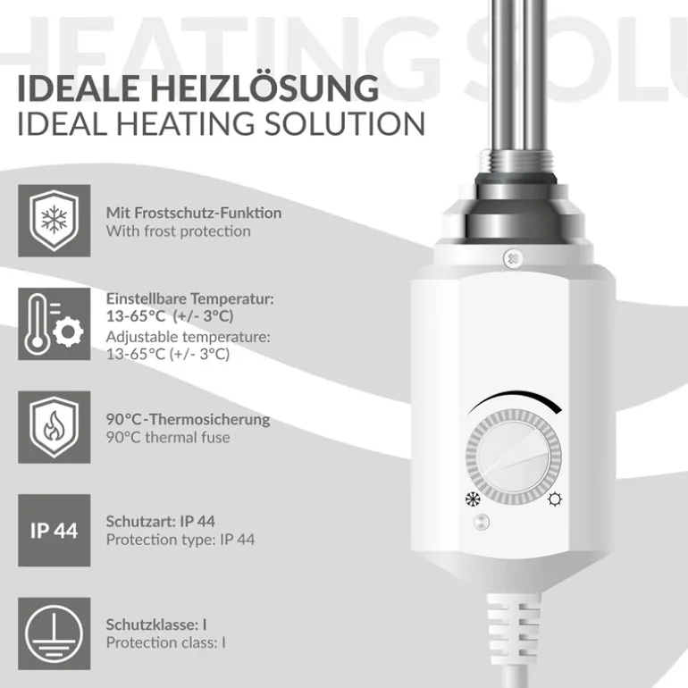 Badheizkörper Elektrisch mit Heizstab 900W 600x1200 mm Weiß gerade mit Seitenanschluss
