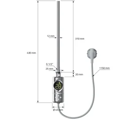 Badheizkörper Elektrisch mit Heizstab 300W 400x800 mm Chrome gebogen mit Seitenanschluss LuxeBath