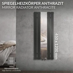 Badheizkörper Flach mit Spiegel 1200x450 mm Anthrazit ML-Design